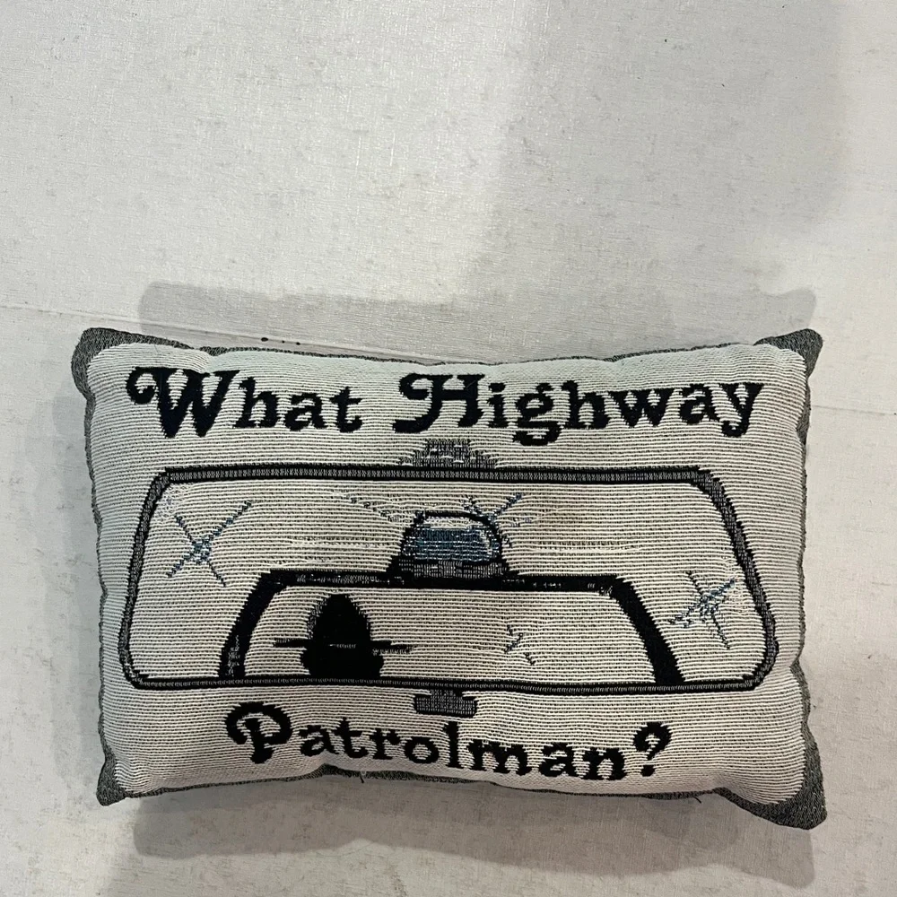Vintage tapestry style “What Highway Patrolmen?” Decorative Pillow.